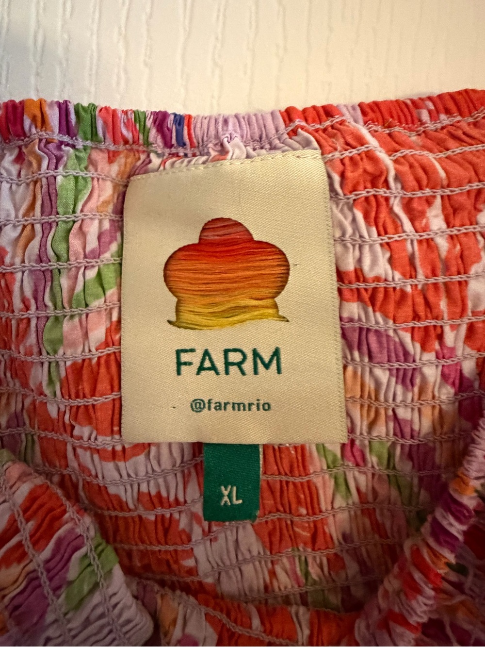 FARM Rio Multicolor Floral Smocked Puff Sleeve Crop Top XL - Picture 4 of 7